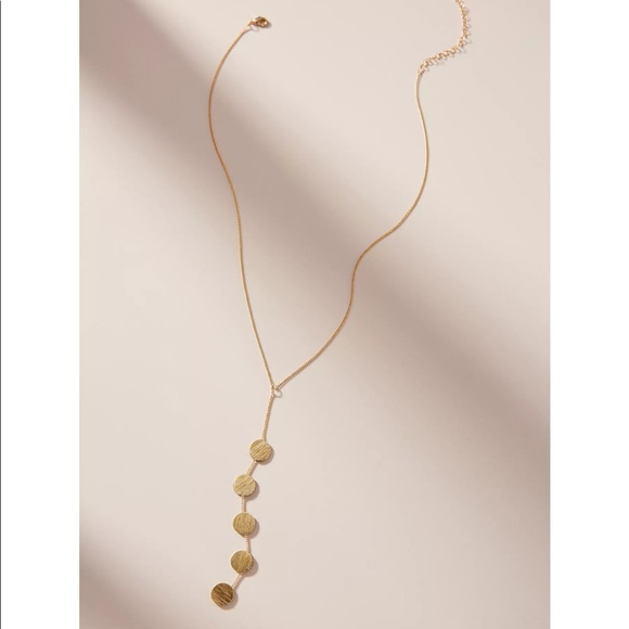 New Anthropologie Golden Disc Lariat Y Necklace